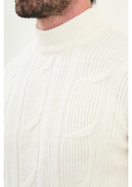 Örgü Desenli Slim Fit Yarım Balıkçı Yaka Yün Erkek Triko Kazak fiyatları