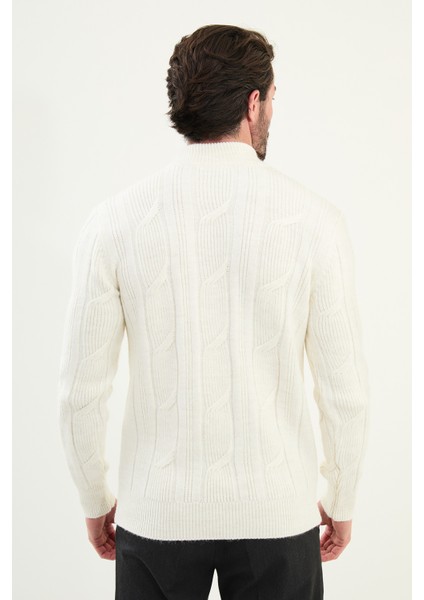 Örgü Desenli Slim Fit Yarım Balıkçı Yaka Yün Erkek Triko Kazak modelleri