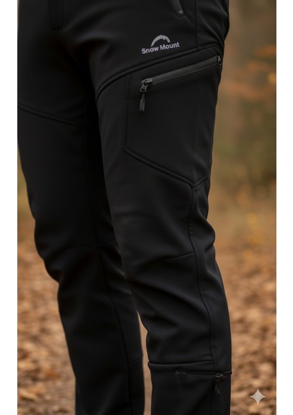 Erkek Siyah Softshell Su İtici Rüzgar Geçirmez Outdoor Kışlık Pantolon fırsatları