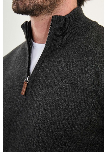 Kırçıllı Slim Fit Fermuarlı Yarım Balıkçı Yaka Erkek Triko Kazak fiyatları