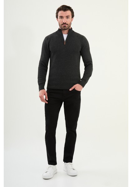 Kırçıllı Slim Fit Fermuarlı Yarım Balıkçı Yaka Erkek Triko Kazak modelleri