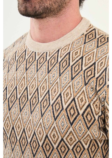 Desenli Slim Fit Bisiklet Yaka Yün Erkek Triko Kazak fiyatları
