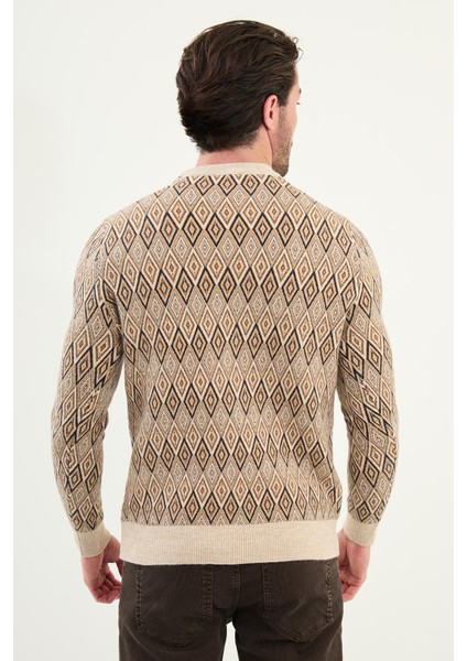 Desenli Slim Fit Bisiklet Yaka Yün Erkek Triko Kazak modelleri