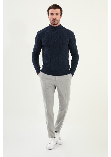 Örgü Desenli Slim Fit Yarım Balıkçı Yaka Yün Erkek Triko Kazak modelleri