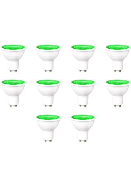 -121/B.YY 10’lu 7W GU10 LED Çanak Ampul Seti Yeşil Renk Mercekli 540LM Yüksek Verimli Aydınlatma