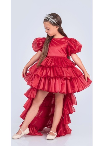 Kız Çocuk Eklenebilir Kuyruk Detaylı, Taçlı Aspendos Abiye Elbise M00758