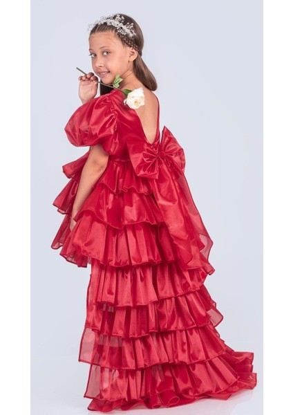 Kız Çocuk Eklenebilir Kuyruk Detaylı, Taçlı Aspendos Abiye Elbise M00758 fiyatları