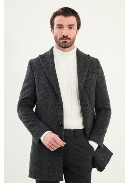 Desenli Slim Fit Geniş Yaka Kaşe Erkek Kaban modelleri