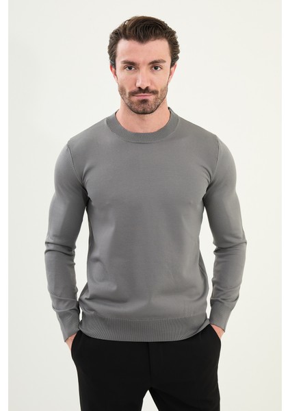 Düz Slim Fit Bisiklet Yaka Basic Erkek Triko Kazak