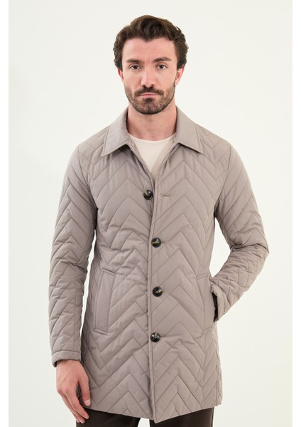 Desenli Slim Fit Gömlek Yaka Erkek Trench Coat