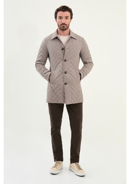 Desenli Slim Fit Gömlek Yaka Erkek Trench Coat modelleri