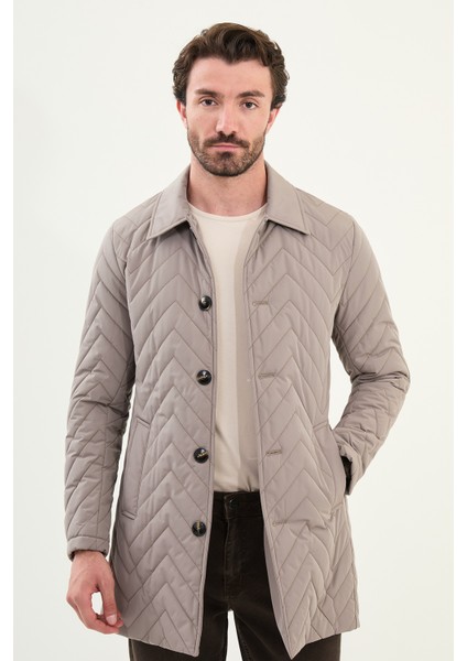 Desenli Slim Fit Gömlek Yaka Erkek Trench Coat fırsatları