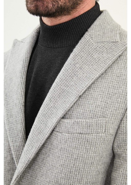 Desenli Slim Fit Geniş Yaka Kaşe Erkek Kaban fiyatları