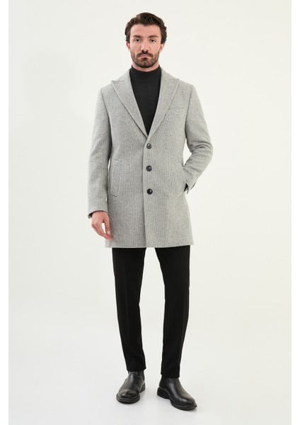 Desenli Slim Fit Geniş Yaka Kaşe Erkek Kaban modelleri