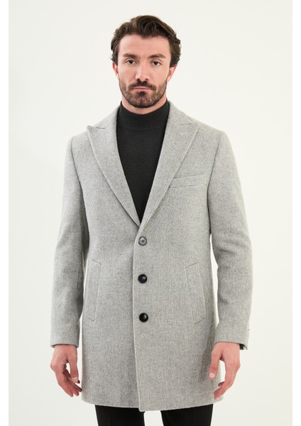 Desenli Slim Fit Geniş Yaka Kaşe Erkek Kaban fırsatları