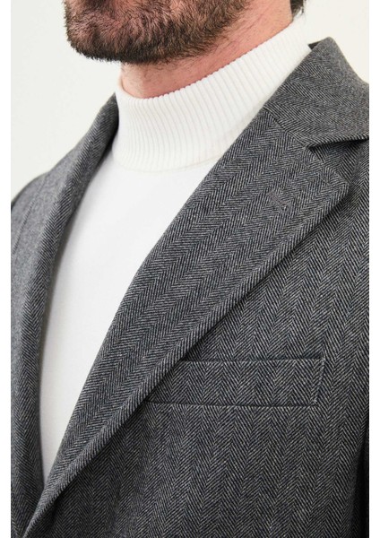 Desenli Slim Fit Mono Yaka Kaşe Erkek Kaban fiyatları