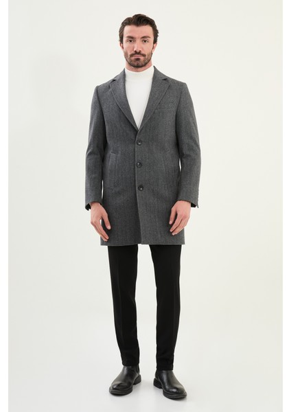 Desenli Slim Fit Mono Yaka Kaşe Erkek Kaban modelleri