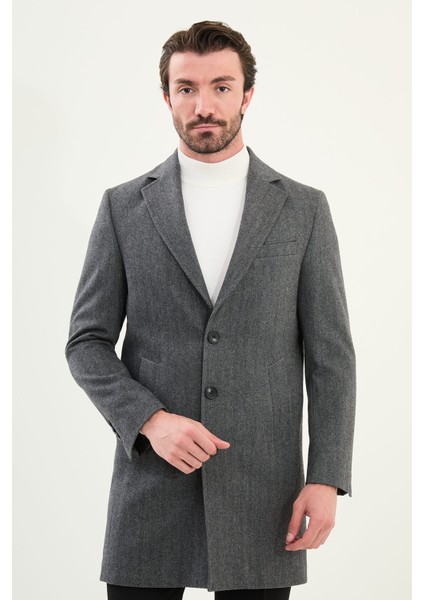 Desenli Slim Fit Mono Yaka Kaşe Erkek Kaban fırsatları