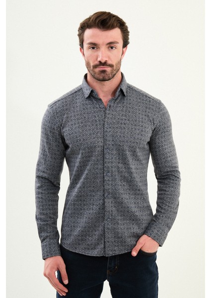Desenli Slim Fit Uzun Kollu Oduncu Yün Erkek Gömlek