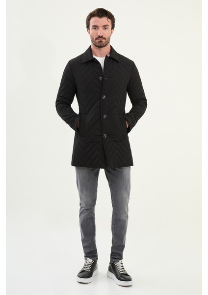 Desenli Slim Fit Gömlek Yaka Erkek Trench Coat modelleri