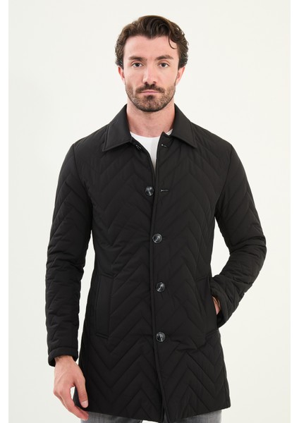 Desenli Slim Fit Gömlek Yaka Erkek Trench Coat fırsatları