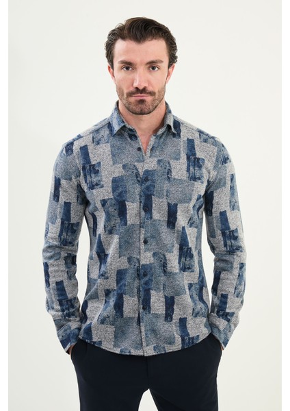 Desenli Slim Fit Uzun Kollu Oduncu Yün Erkek Gömlek