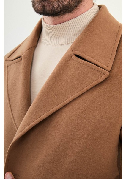 Düz Slim Fit Torba Cep Geniş Yaka Kruvaze Uzun Kaşe Erkek Kaban fiyatları