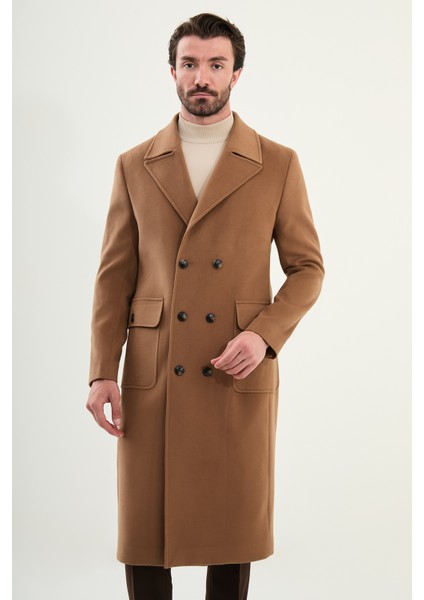 Düz Slim Fit Torba Cep Geniş Yaka Kruvaze Uzun Kaşe Erkek Kaban modelleri