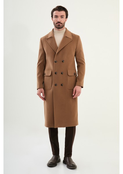 Düz Slim Fit Torba Cep Geniş Yaka Kruvaze Uzun Kaşe Erkek Kaban fırsatları