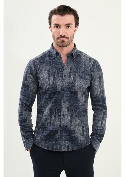 Desenli Slim Fit Uzun Kollu Oduncu Yün Erkek Gömlek