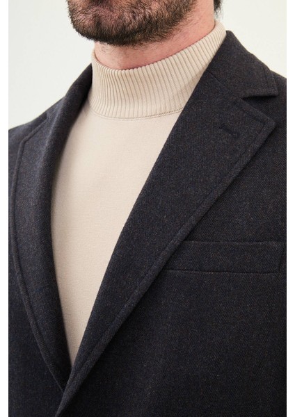 Desenli Slim Fit Mono Yaka Kaşe Erkek Kaban fiyatları