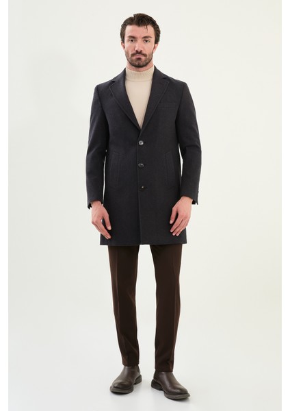 Desenli Slim Fit Mono Yaka Kaşe Erkek Kaban modelleri