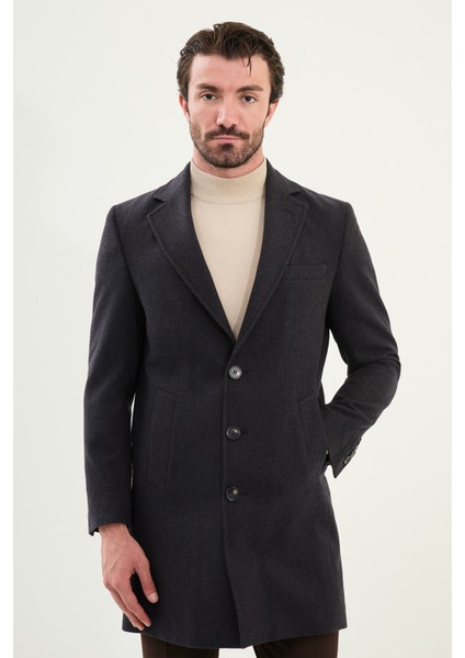 Desenli Slim Fit Mono Yaka Kaşe Erkek Kaban fırsatları