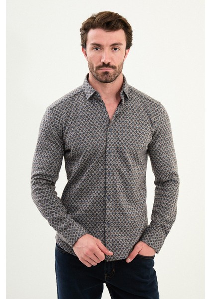 Desenli Slim Fit Uzun Kollu Oduncu Yün Erkek Gömlek