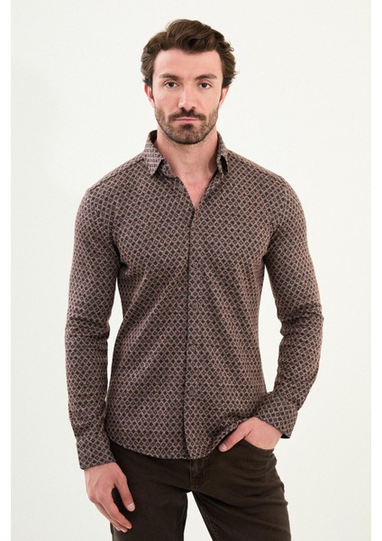 Desenli Slim Fit Uzun Kollu Oduncu Yün Erkek Gömlek