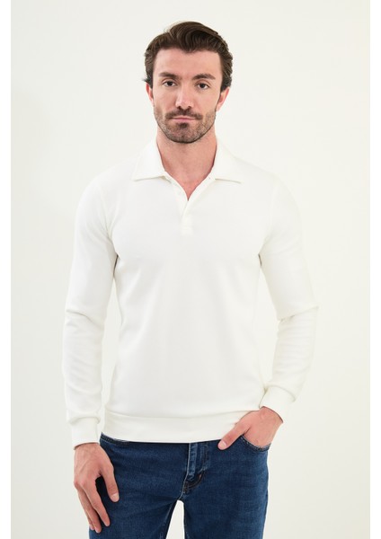 Çizgili Slim Fit Polo Yaka Uzun Kollu Pamuk Erkek T-Shirt