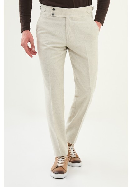 Kareli Slim Fit Beli Tokalı Yün Erkek Pantolon