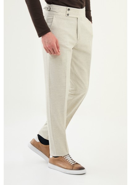 Kareli Slim Fit Beli Tokalı Yün Erkek Pantolon modelleri