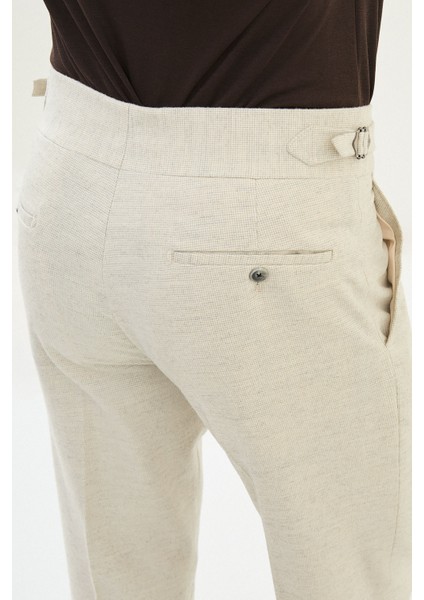 Kareli Slim Fit Beli Tokalı Yün Erkek Pantolon fırsatları
