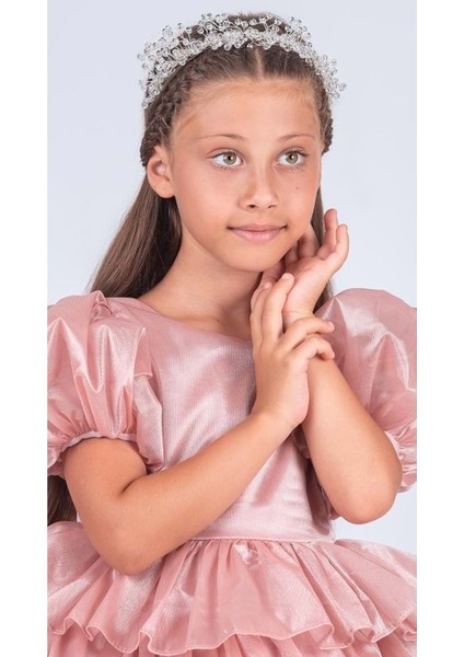 Kız Çocuk Eklenebilir Kuyruk Detaylı, Taçlı Aspendos Abiye Elbise M00758 fırsatları