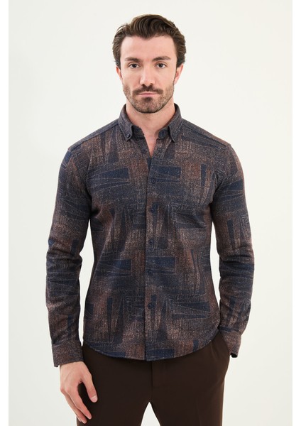 Desenli Slim Fit Uzun Kollu Oduncu Yün Erkek Gömlek