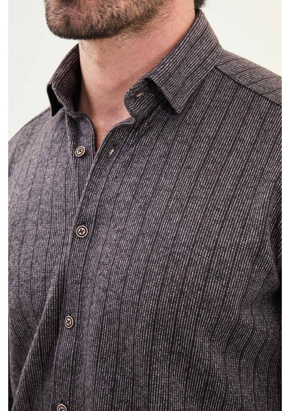 Çizgili Slim Fit Uzun Kollu Oduncu Yün Erkek Gömlek fiyatları