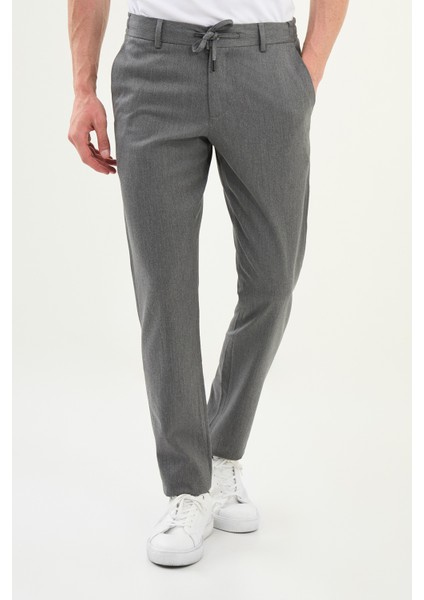 Düz Super Slim Fit Beli Lastikli Ipli Yün Erkek Pantolon