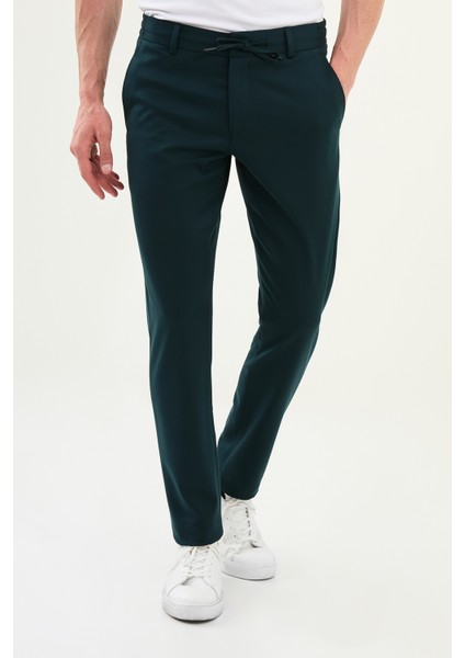 Düz Super Slim Fit Beli Lastikli Ipli Yün Erkek Pantolon
