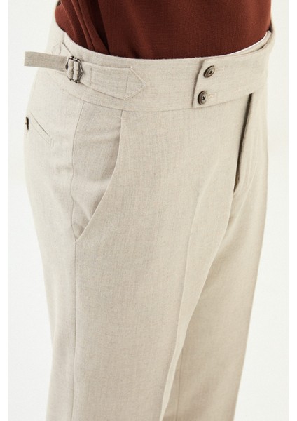 Dokulu Slim Fit Kemerli Yün Erkek Pantolon fiyatları