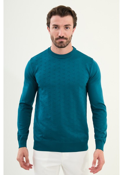 Desenli Slim Fit Bisiklet Yaka Erkek Triko Kazak