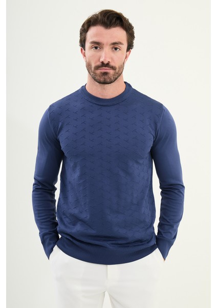 Desenli Slim Fit Bisiklet Yaka Erkek Triko Kazak