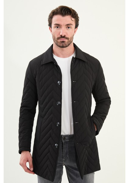 Desenli Slim Fit Gömlek Yaka Erkek Trench Coat