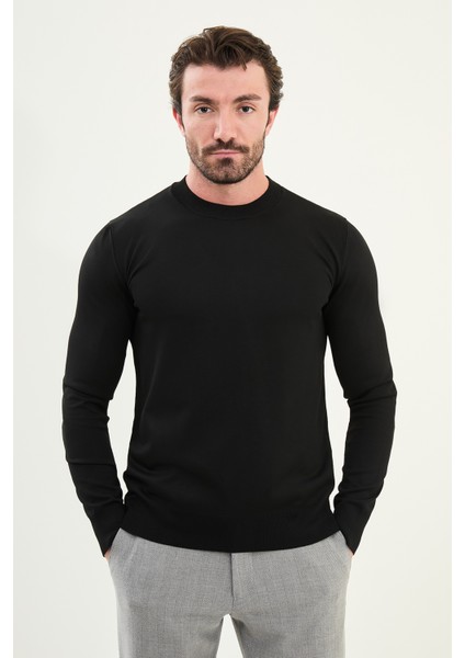 Düz Slim Fit Bisiklet Yaka Basic Erkek Triko Kazak