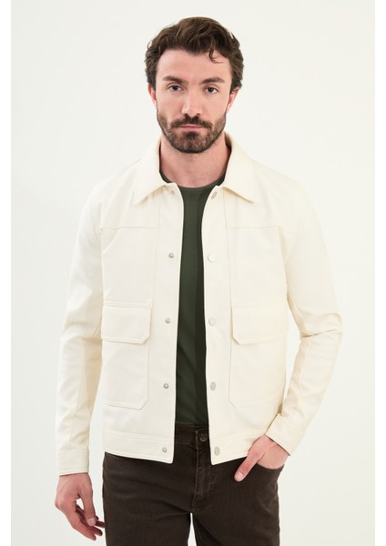 Düz Slim Fit Torba Cep Gömlek Yaka Suni Deri Erkek Mont